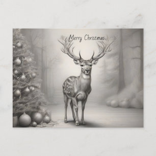 Deer laying down trees and presents background postcard