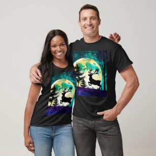 Deer Leaping Full moon on the T-Shirt