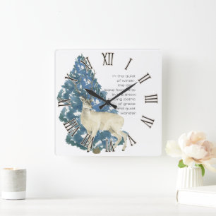 Deer Leave Footprints In The Snow Square Wall Clock