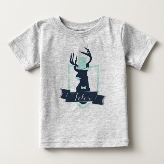 Deer Little Man, Custom, Baby Football Bodysuit (Front)