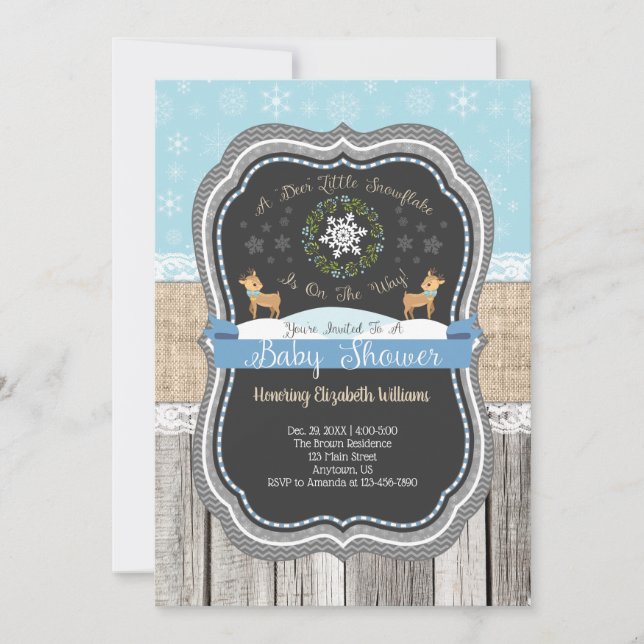 Deer Little Snowflake Winter Baby Shower Invitation (Front)