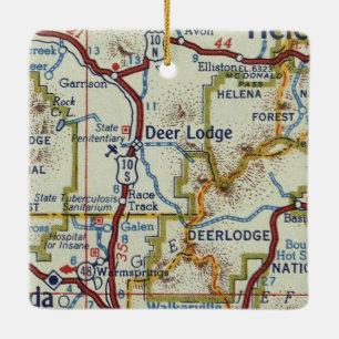Deer Lodge MT Vintage Map Ceramic Ornament