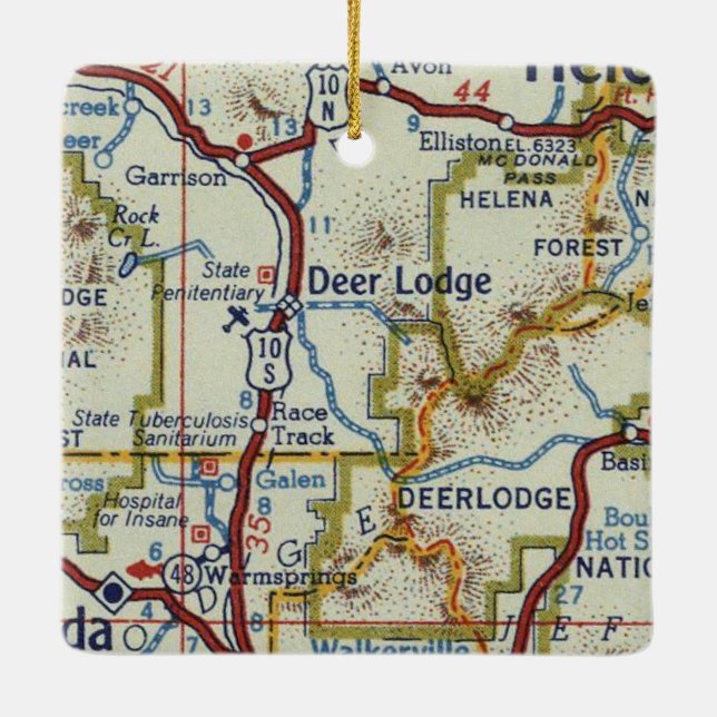 Deer Lodge MT Vintage Map Ceramic Ornament (Back)