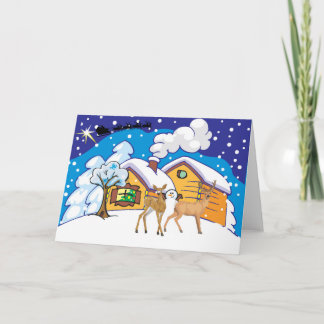 deer log cabin holiday card