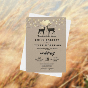 Deer Love Woodland Deer Strings of Light Wedding Invitation