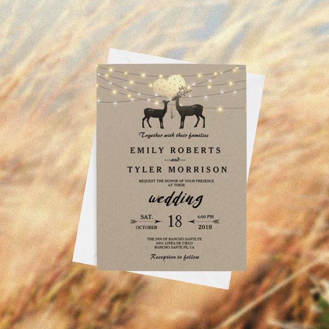 Deer Love Woodland Deer Strings of Light Wedding Invitation (Creator Uploaded)