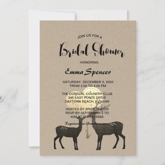 Deer Love Woodland Winter Fall Bridal Shower Invitation (Front)