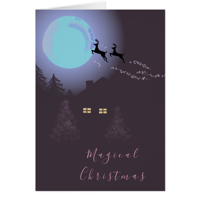 Deer Magical Christmas Night Merry Holiday Cards (Front)