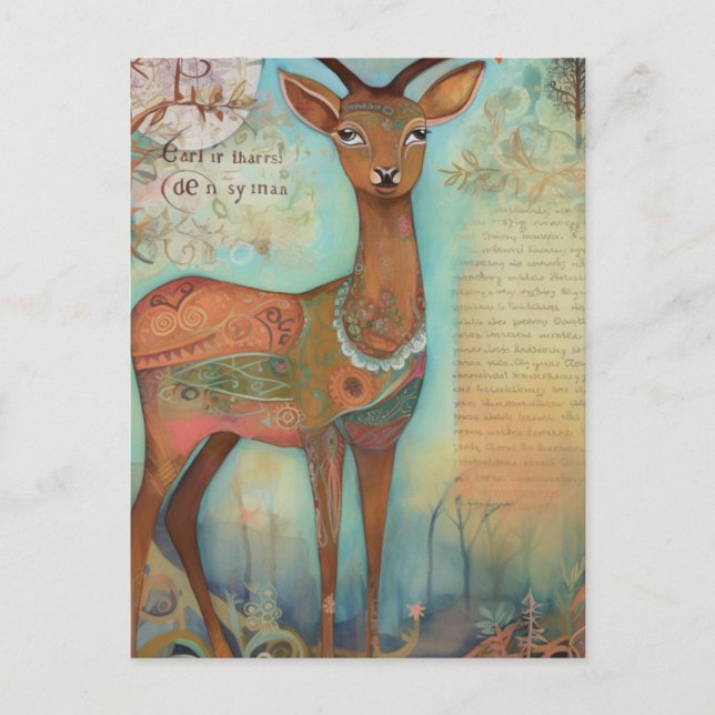 Deer Mixed Media Painting Postcard (Front)