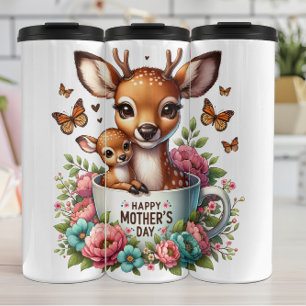 Deer Mom: Fawn, Flowers, Mother's Day Thermal Tumbler