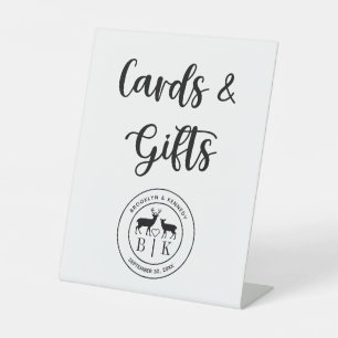 Deer Monogram Rustic Country Wedding Cards & Gifts Pedestal Sign