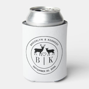 Deer Monogram Rustic Country Wedding Couple Name Can Cooler