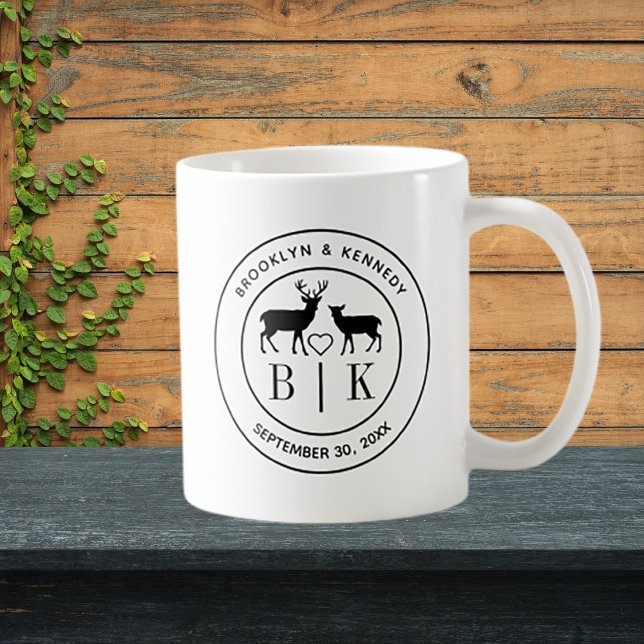 Deer Monogram Rustic Country Wedding Couple Name Coffee Mug (Creator Uploaded)