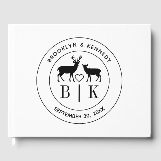 Deer Monogram Rustic Country Wedding Couple Name Guest Book (Front)
