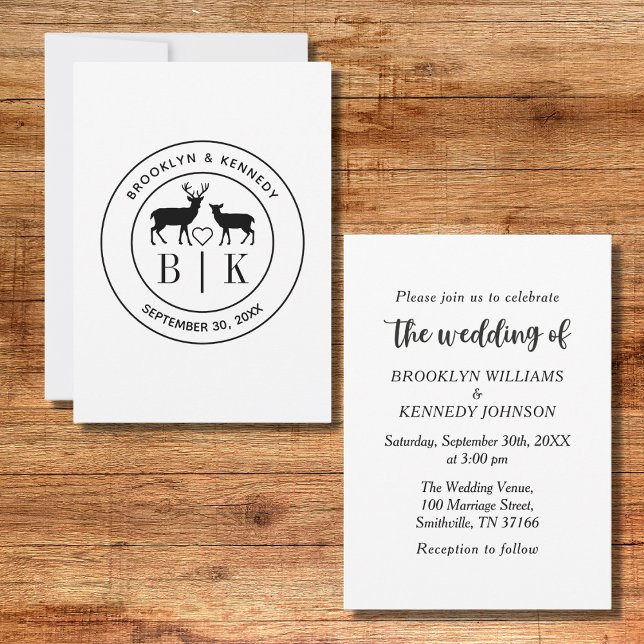 Deer Monogram Rustic Country Wedding Couple Name Invitation (Creator Uploaded)