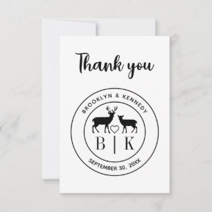 Deer Monogram Rustic Country Wedding Couple Name Thank You Card