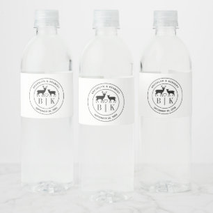 Deer Monogram Rustic Country Wedding Couple Name Water Bottle Label