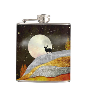 Deer Moon Landscape Hip Flask