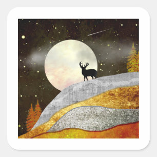 Deer Moon Landscape Square Sticker