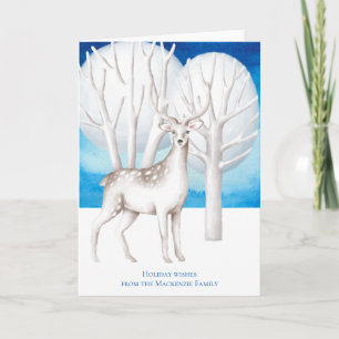 Deer Moonlit Woodland Christmas Holiday Card