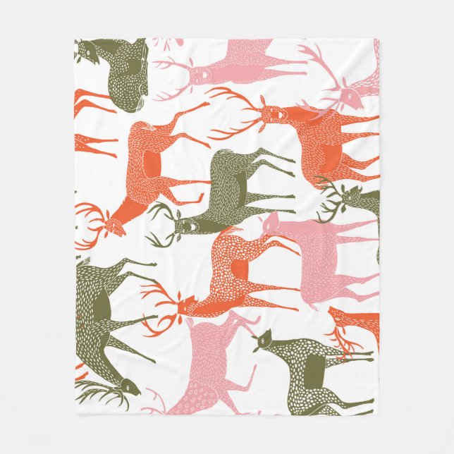 Deer Motif: Decorative Seamless Pattern Fleece Blanket (Front)