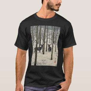 Deer Nara Forest Snow Winter Aspen Japanese Ukiyo  T-Shirt