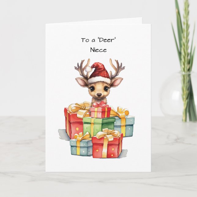 Deer Niece Cute Christmas Piles of Love Card (Front)