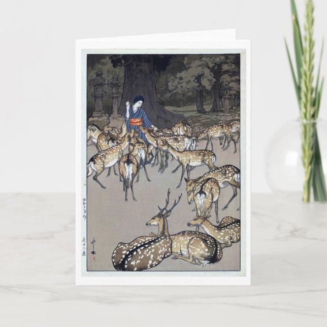 Deer of Kasuga Shrine, Hiroshi Yoshida Card (Front)