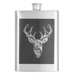 Deer on Carbon Fibre Style Print Hip Flask
