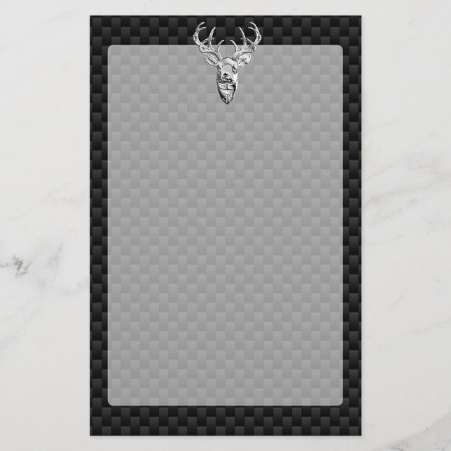 Deer on Carbon Fibre Style Print Stationery (Front)