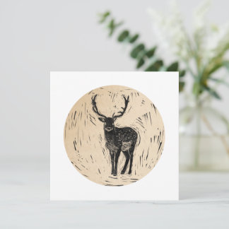 Deer on Circle Printmaking Lino-cut Art Blank Card