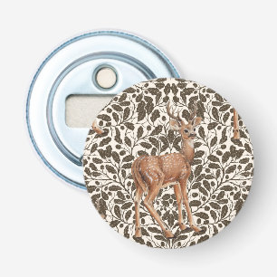 Deer on decorative oak damask pattern in brown  bottle opener