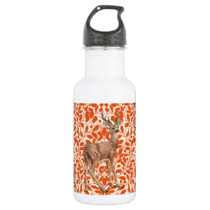 Deer on decorative oak damask pattern in dark oran 532 ml water bottle