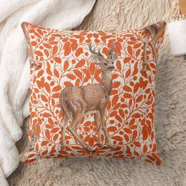 Deer on decorative oak damask pattern in dark oran cushion (Blanket)