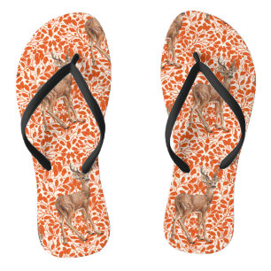 Deer on decorative oak damask pattern in dark oran jandals
