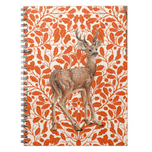 Deer on decorative oak damask pattern in dark oran notebook