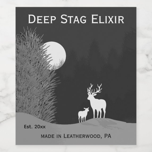 Deer on Moon Lit Hill  3 Text Areas Wine Label (Single Label)