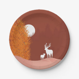 Deer on Moon Lit Hill Paper Plate