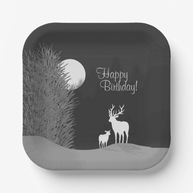 Deer on Moon Lit Hill  Paper Plate (Front)