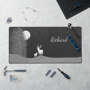 Deer on Moon Lit Hill Personal Desk Mat