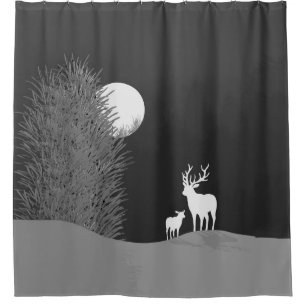 Deer on Moon Lit Hill Shower Curtain