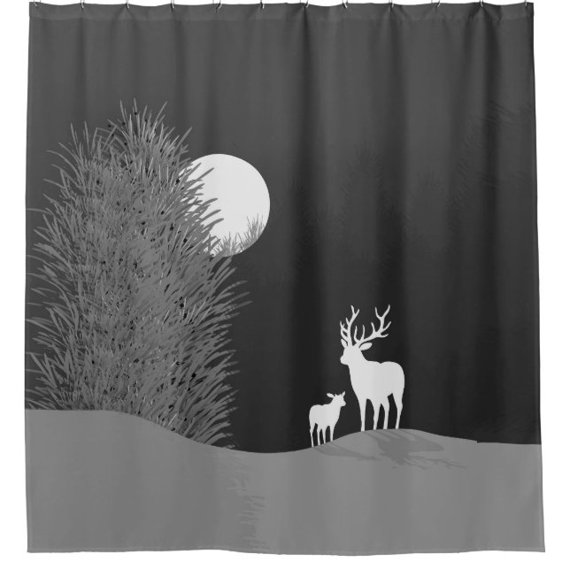 Deer on Moon Lit Hill  Shower Curtain (Front)