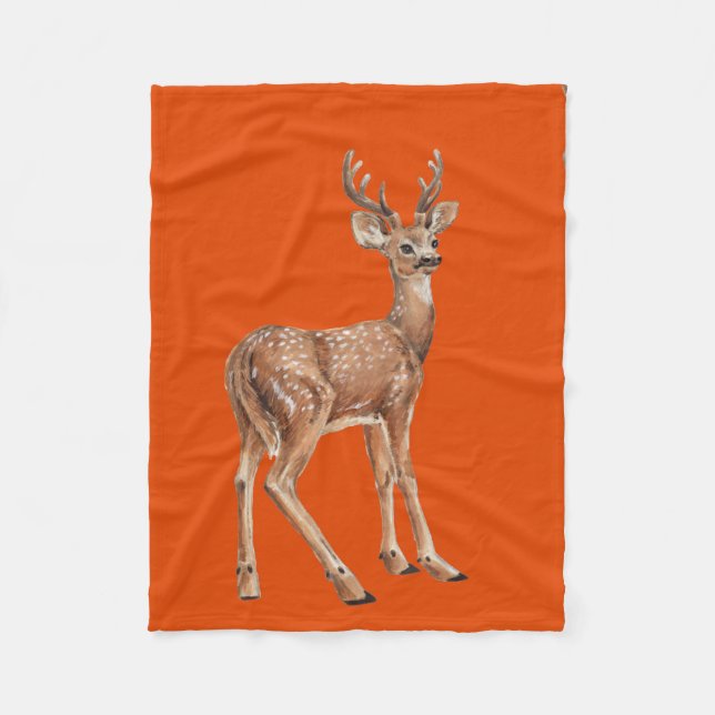 Deer on red fleece blanket (Front)