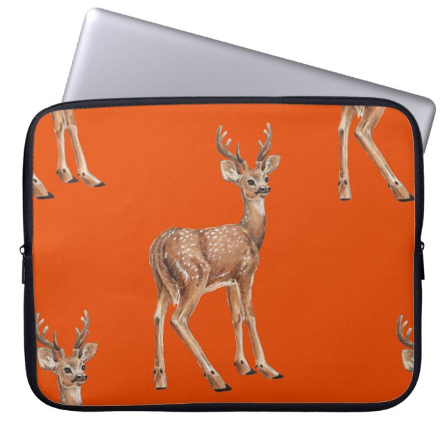 Deer on red laptop sleeve (Front)