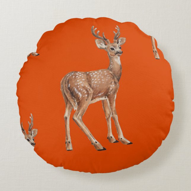 Deer on red round cushion (Front)