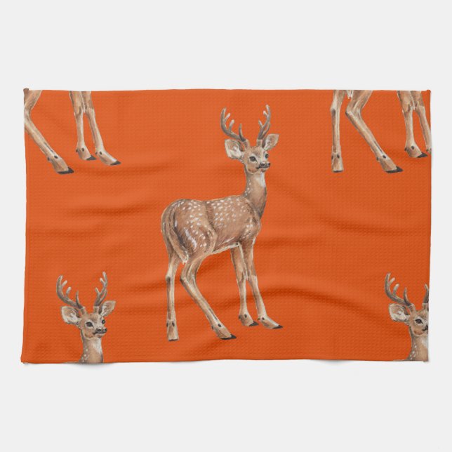 Deer on red tea towel (Horizontal)