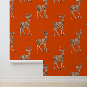 Deer on red wallpaper