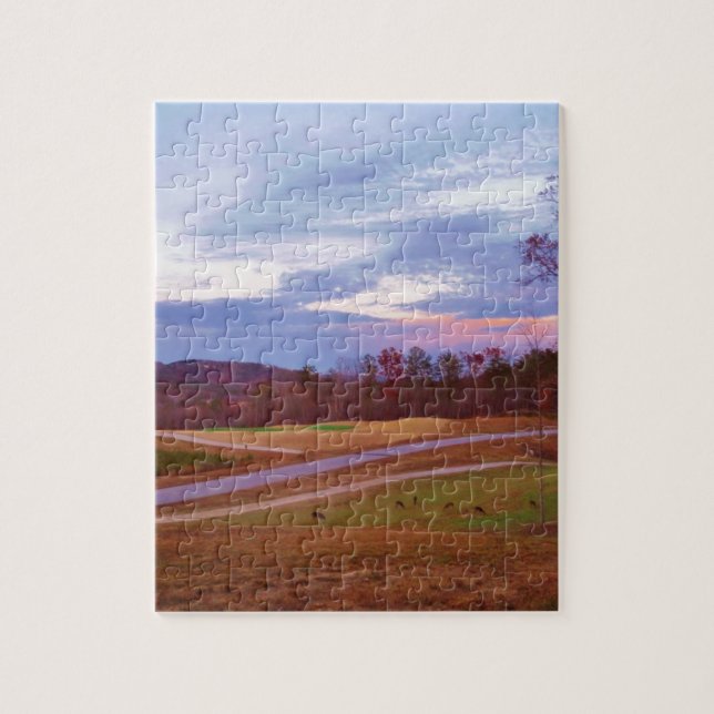Deer on sunset golf course jigsaw puzzle (Vertical)