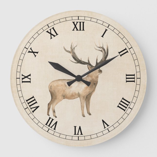 Deer on Vintage Cream Wall Clock (Front)