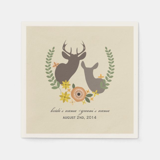 Deer + Orange Floral Wedding Napkins (Front)